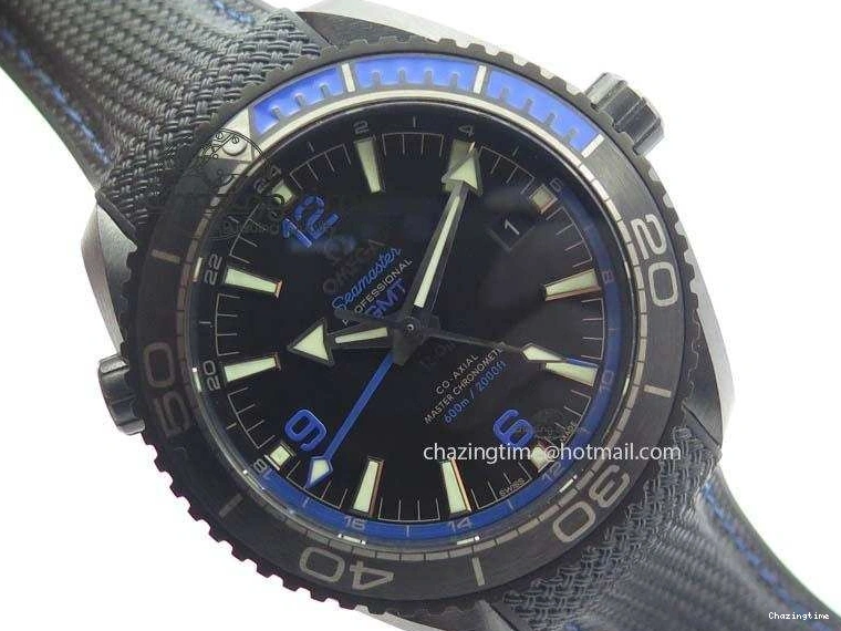 0428 Unique Planet Ocean 45mm Real Ceramic Blue BP-Maker Best Edition Black Dial On Nylon Rubber Strap A 8184